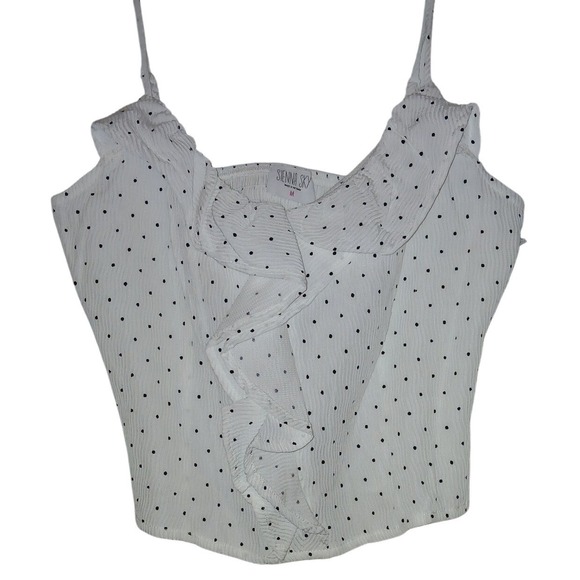Sienna Sky Womens White Polka Dot Ruffle Camisole Top Smocked Back Medium NWT - Picture 2 of 6